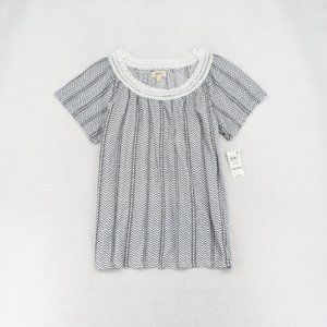 Style & Co Womens Crochet-Trim Chevron Flutter Short Sleeve T-Shirt Top White